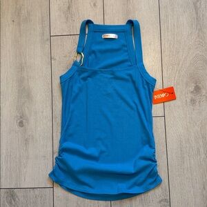 INTEMPO Blue Ribbed & Ruched Tank Top with Gold Embellishment, NWT